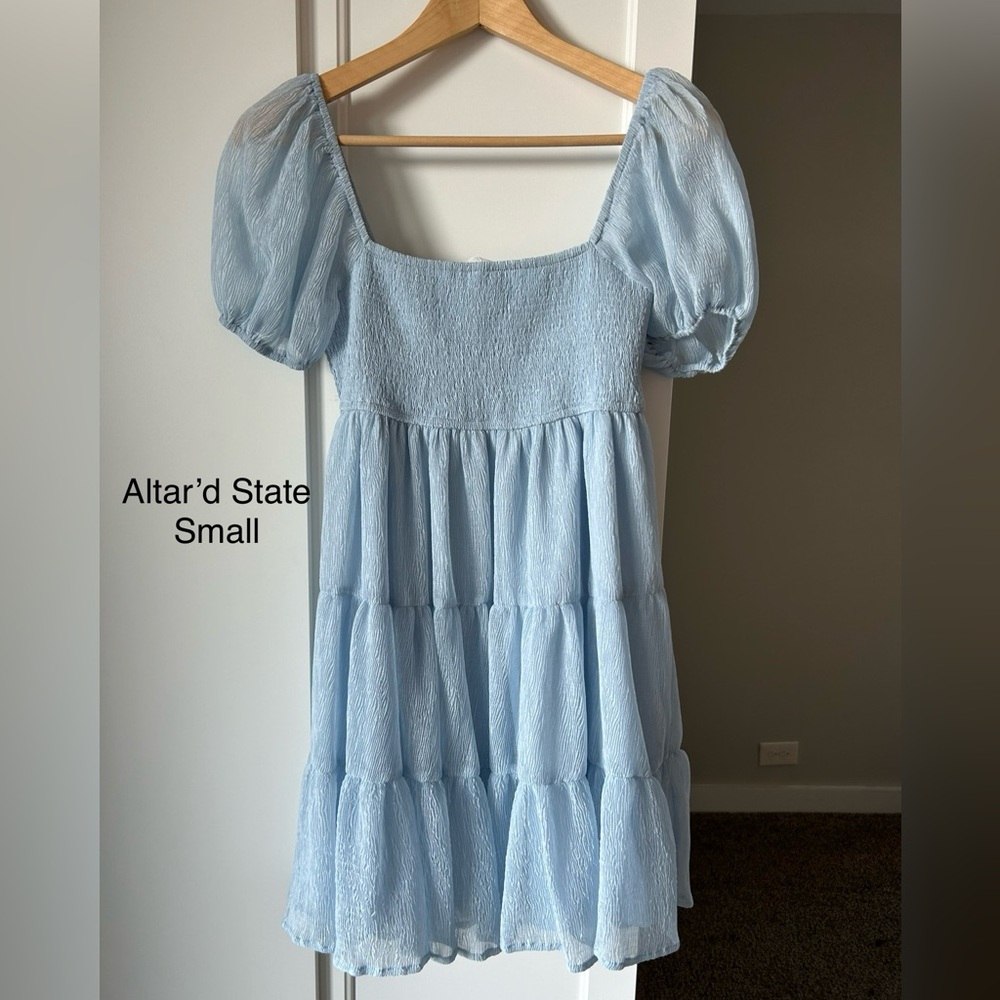 Altar'd State Sky Blue Puff Sleeve Women’s Small Dress